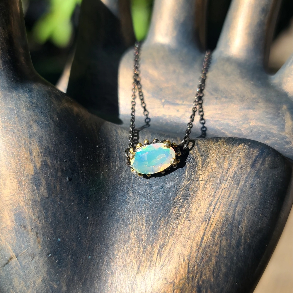 12k Oval cushion cut Opal sterling rhodium & gold dramatic bracelet - Picture 3 of 5